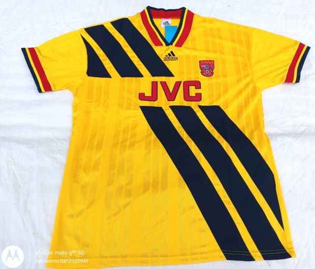 Arsenal Yellow Away 1993 94 JVC Soccer Football Jersey Shirt L XL