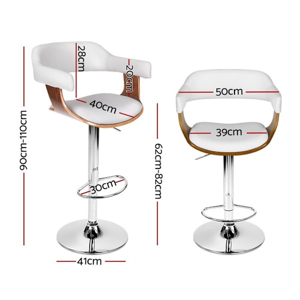 4x Bar Stools Gas Lift Leather with Armrest White62863384748419114
