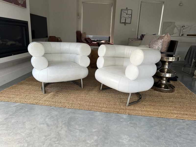 Pair of white leather Bibendum Armchairs by Classicon Eileen Gray 628634070926091114