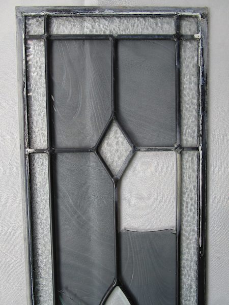 STAINED GLASS PANEL - CLEAR GLASS/SMOKY GREY GLASS - ANTIQUE - DAMAGED63007594815234112