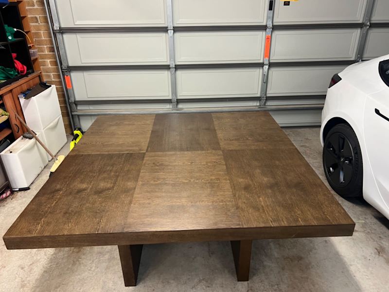 Dining setting - 1.5m square timber table - 8 Upholstered chairs62863406024833113