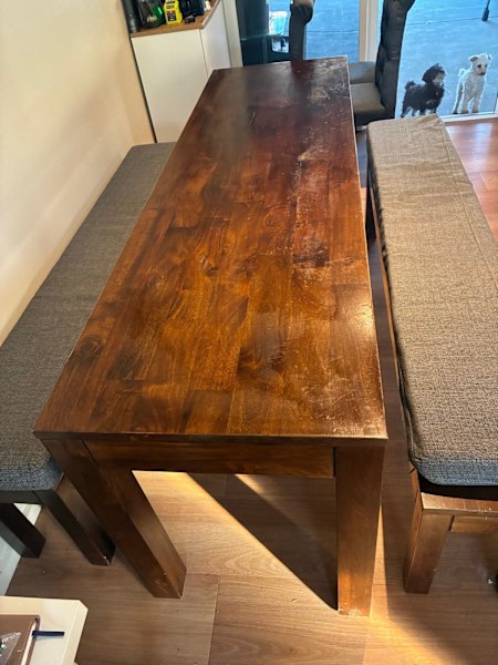 Dining Table and 2 Bench seats with Cushions 200cmx60cm $500 macgregor62863406424578114