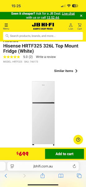 Hisense 326L top mount fridge63022179728257111