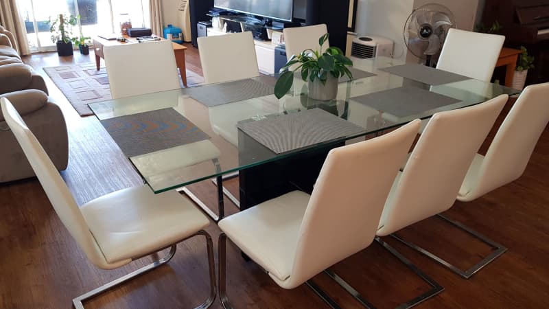 white glass dining table set