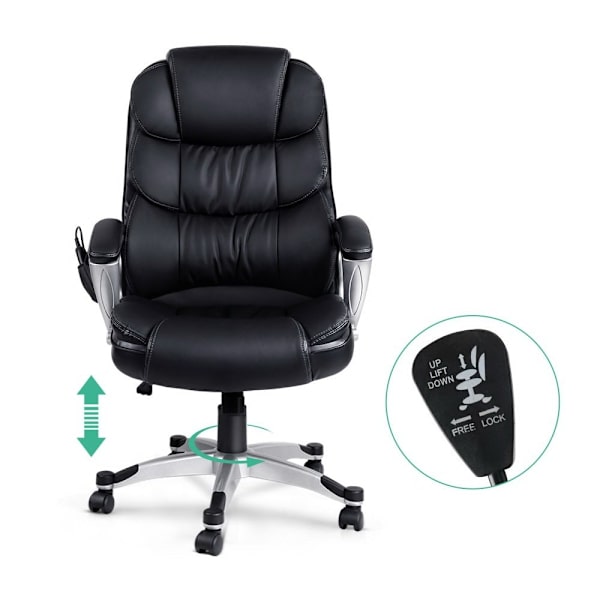 8 Point Massage Office Chair Heated Seat PU Black62863383067265113