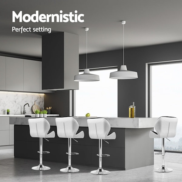 4x Bar Stools Gas Lift Padded Leather Black & White62863407907073112