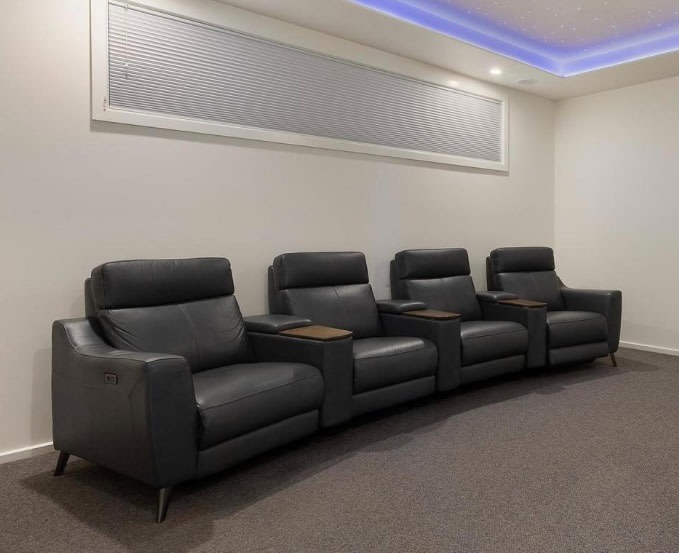 Reclining leather four seat theatre couches - cup holders, tables, USB628634082216971122