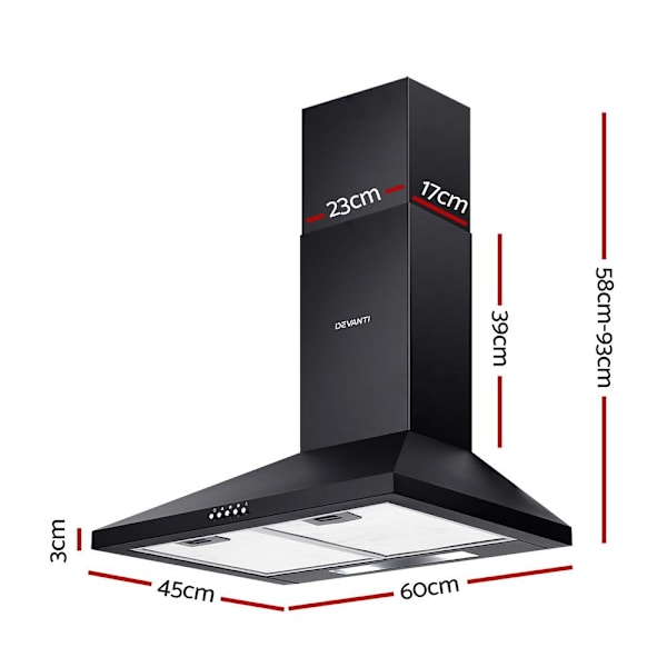 600mm Range Hood 60cm Rangehood Black63020847645187113