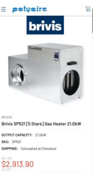 As new Brivis SP521 Gas HEATER 21.0kW / Indoor UNIT / Delivery63022179350146111