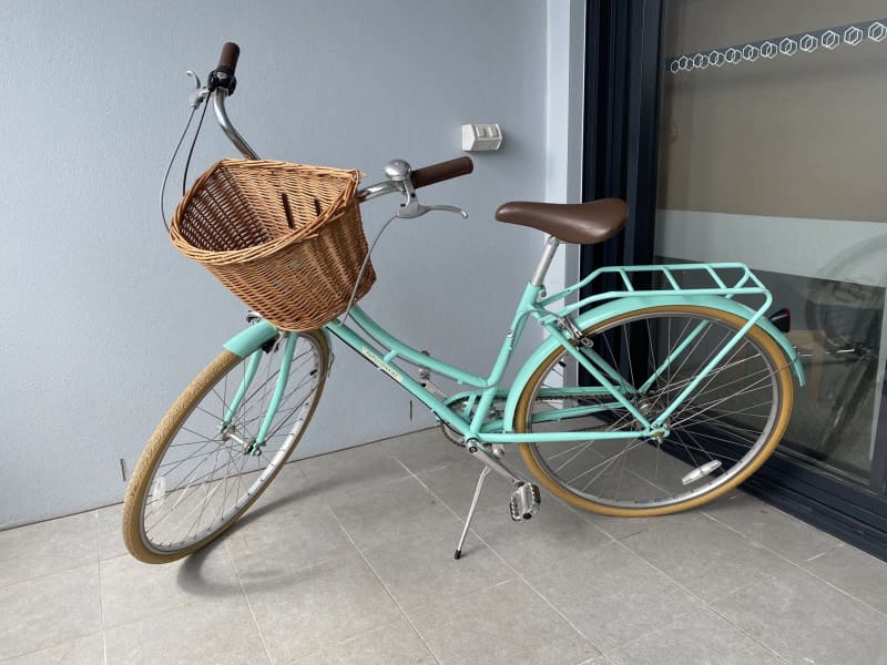 green bike with basket