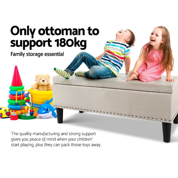 Storage Ottoman Blanket Box 96cm Linen Taupe62863379690498113