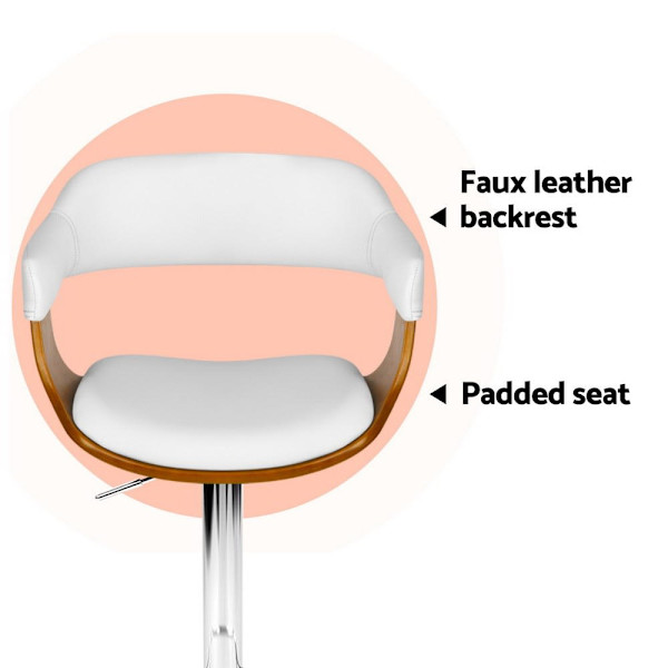 4x Bar Stools Gas Lift Leather with Armrest White62863384748419113