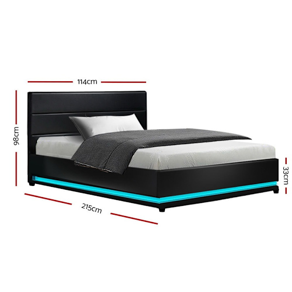 HILDA Stylish Bed Frame with Gas Lift Storage & LED Lights - King Sing62863374593795112