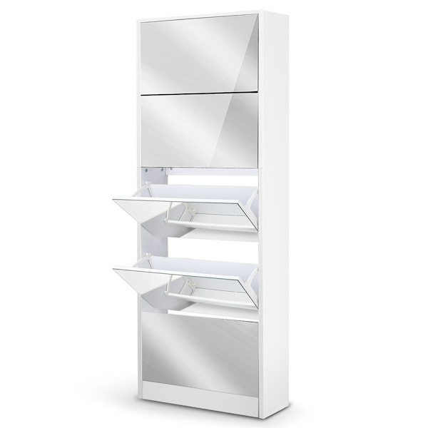 Shoe Rack Cabinet Mirror 25 Pairs White62864723336705111
