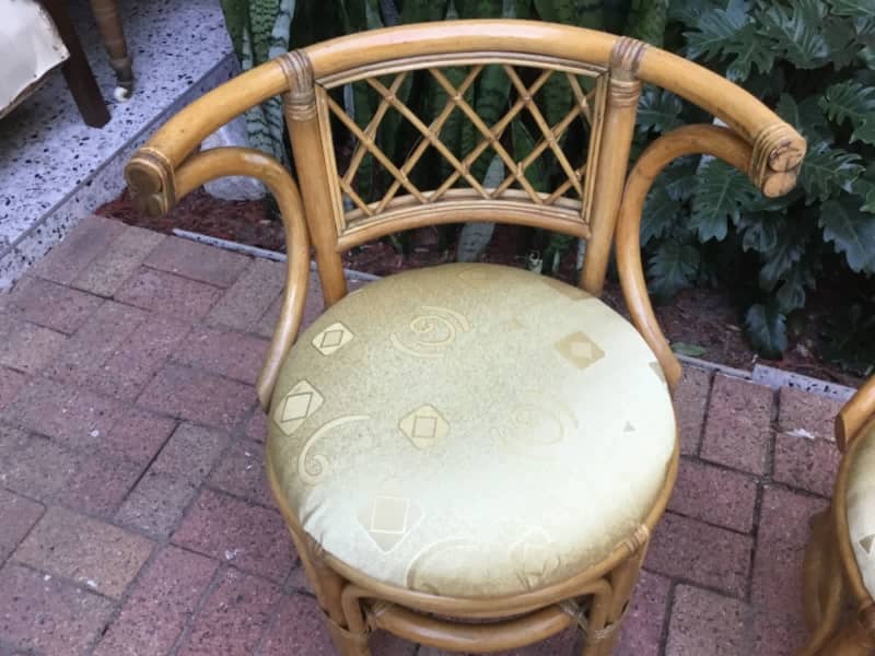 2 vintage cane chairs with brand new yellow upholstery 62863384593921113