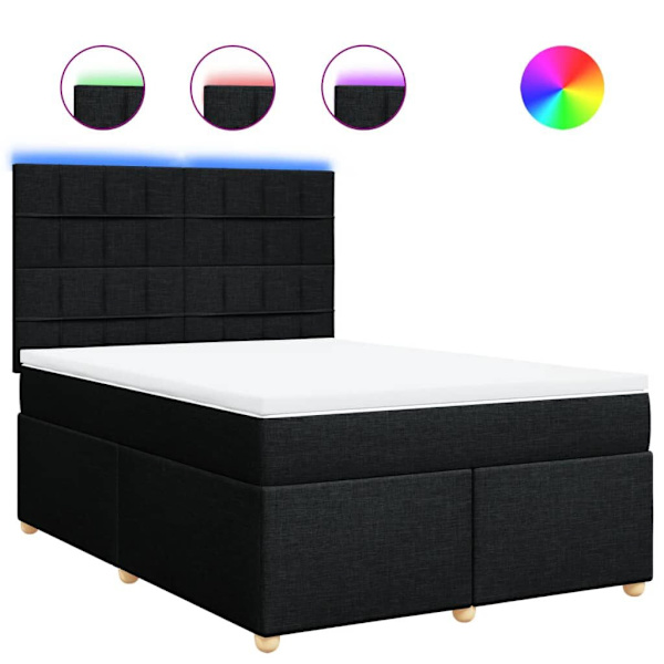 Box Spring Bed with Mattress Black Double Fabric62863838528514113