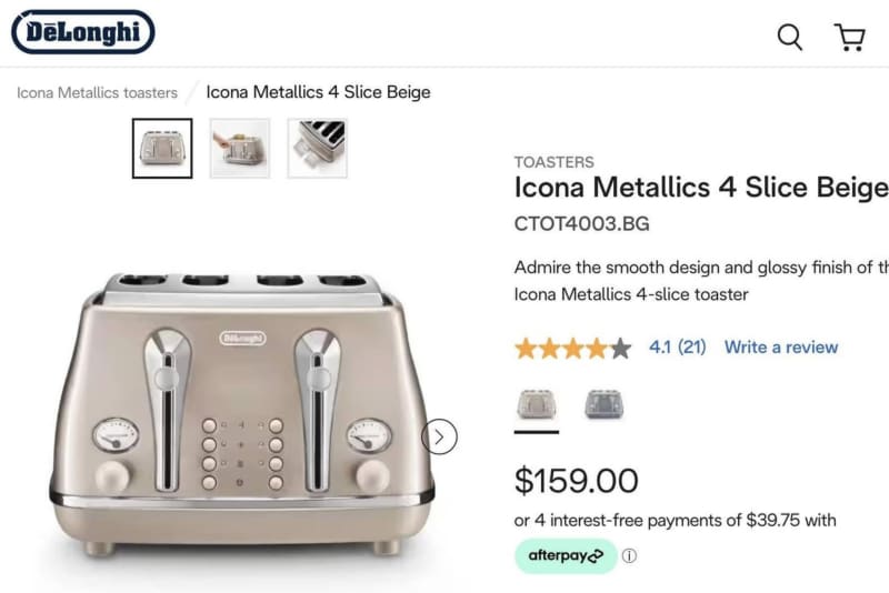 Buy DELONGHI Icona Metallics CTOT4003.AZ 4-Slice Toaster - Blue