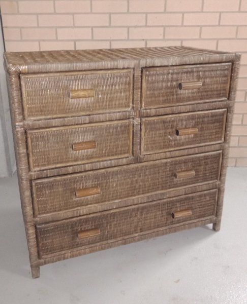 1950-1970s Mid century modern wicker and bamboo chest of drawers62863408169858111