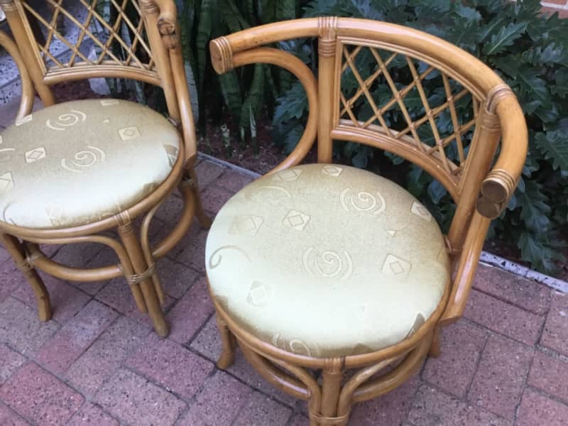 2 vintage cane chairs with brand new yellow upholstery 62863384593921112