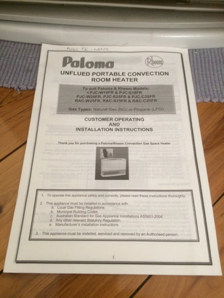 Rheem Paloma indoor portable natural gas heater63020850103041112