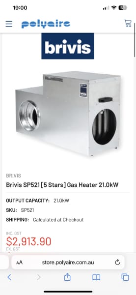 Brivis SP521 Gas Heater 21.0kW / Indoor UNIT / AS NEW / Delivery!630217290292491119