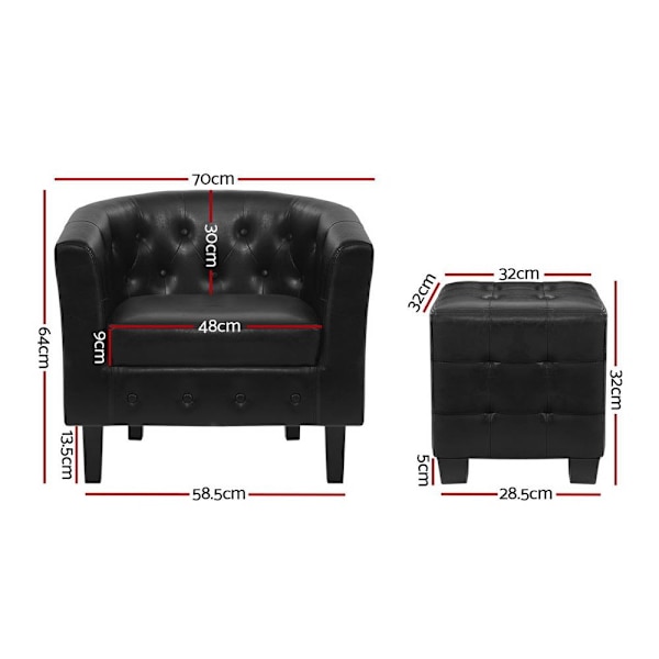 Armchair Set with Ottoman Black Ava62863383143682113