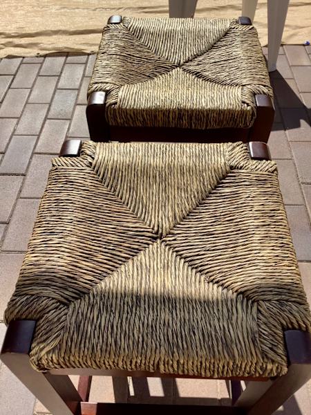Two bar stools with rush seats, $40 for both.62863839035138111