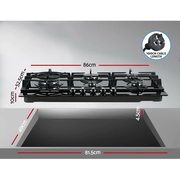 Gas Cooktop 90cm 5 Burner Stove Hob Cooker Kitchen NG LPG Black Glass63016484390659114