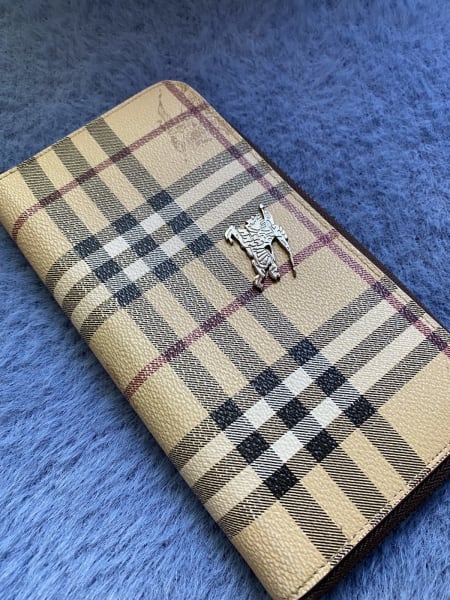 Burberry long wallet leather with canvas Like new - Depop