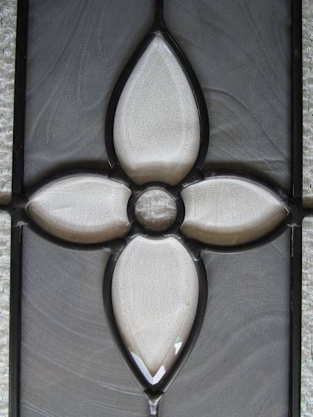 STAINED GLASS PANEL - CLEAR GLASS/SMOKY GREY GLASS - ANTIQUE SALVAGE63007594857091112