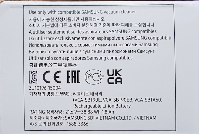 Genuine Samsung Jet 60 Stick Vacuum VCA-SBTA60 21.6V Battery63016487323139114
