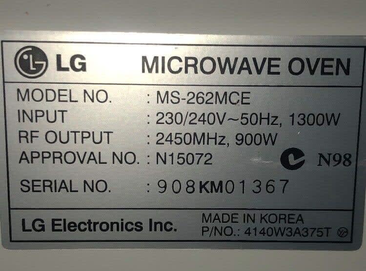 LG MICROWAVE OVEN - model MS 262MCE  great condition DEL63443984955139112