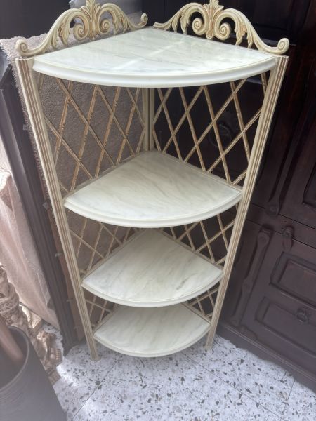 Wrought iron and Imitation marble corner shelf stand  62863384312194112