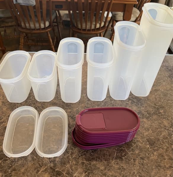 1980s Tupperware Modular Mates With Pink Lids Two Oval 