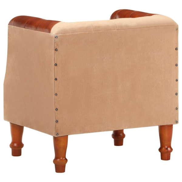 Tub Chair Brown Real Leather and Solid Mango Wood....62863412819969113