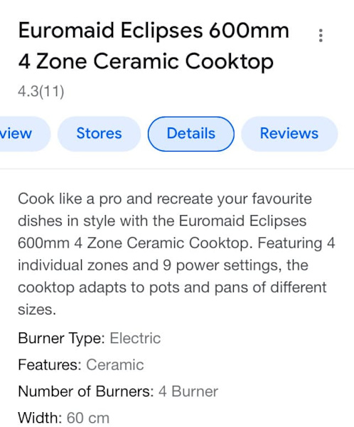 euromaid eclipses 600mm 4 zone ceramic cooktop