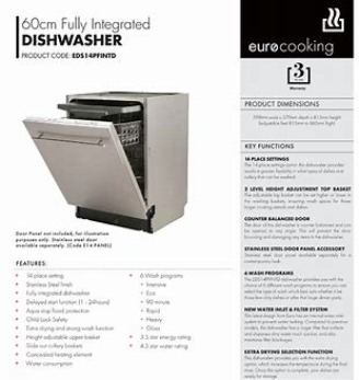 EURO 60CM 14 PLACE FULLY INTEGRATED DISHWASHER : EDS14PFINTD63019081551491111