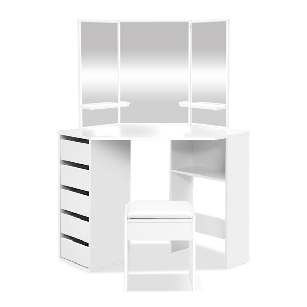 Dressing Table Stool Set Corner 5 Drawers White62863839268227111