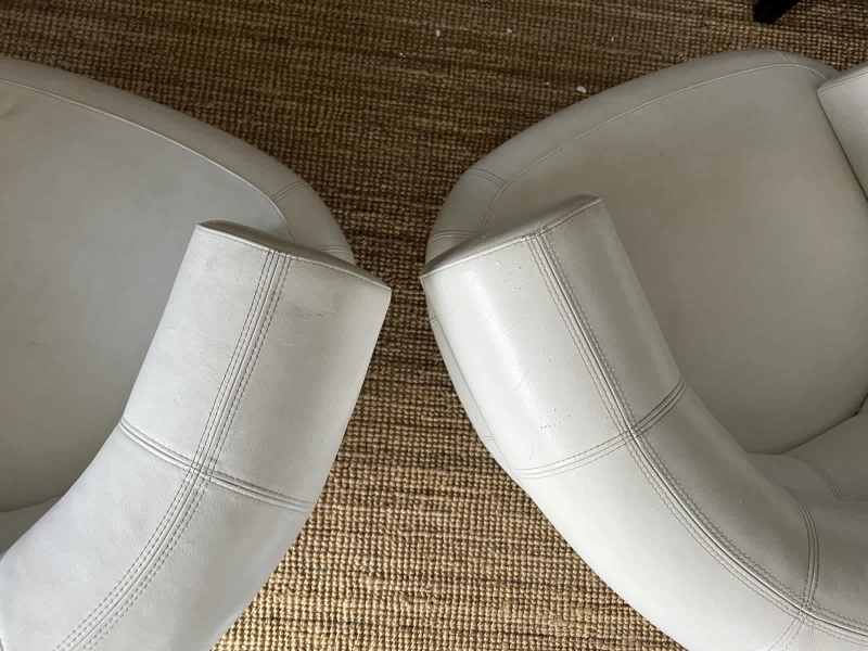 Pair of white leather Bibendum Armchairs by Classicon Eileen Gray 62863407092609114