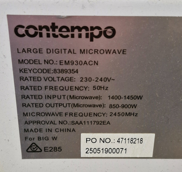 Sharp Contempo Large Digital Microwave Model EM930ACN63017765960067112