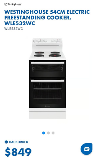 Westinghouse freestanding 64 cm Electric Oven 630217307234581124