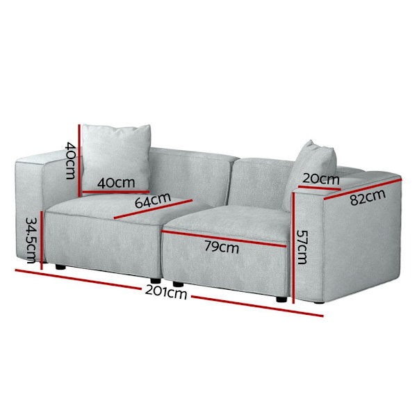 Modular Sofa Chaise Set 2-Seater Grey62863380329474114