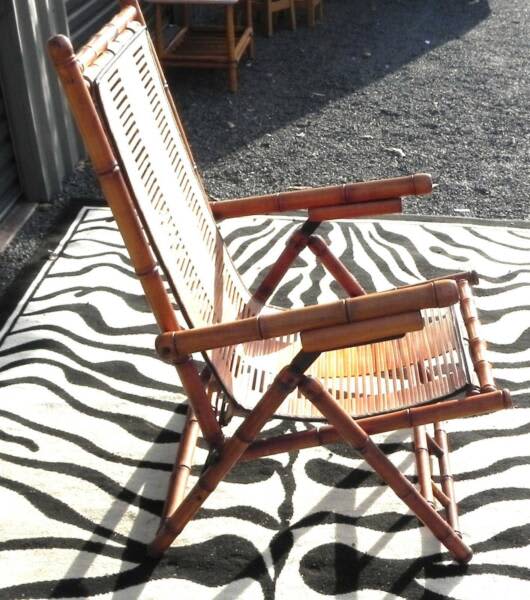 Vintage Japanese Bamboo Rattan Adjustable Recline Fold Up Deck Chair63437624934913114