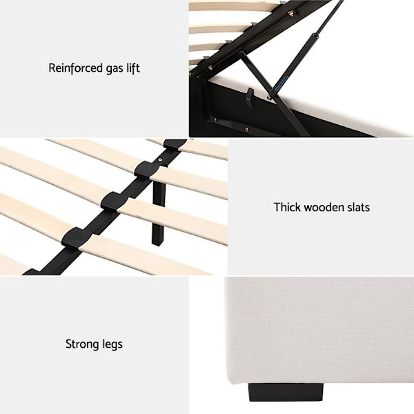 Bed Frame King Size Gas Lift Beige VILA62863374400003114