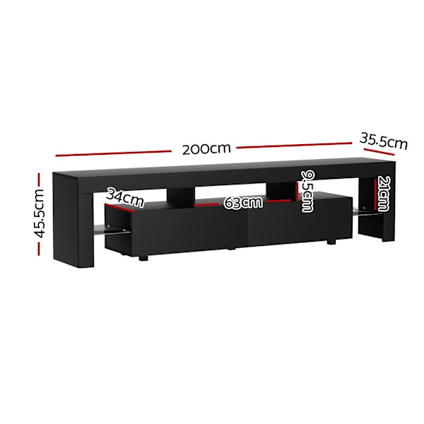 TV Cabinet Entertainment Unit Stand RGB LED Gloss Furniture 200cm Blac62866848952963113