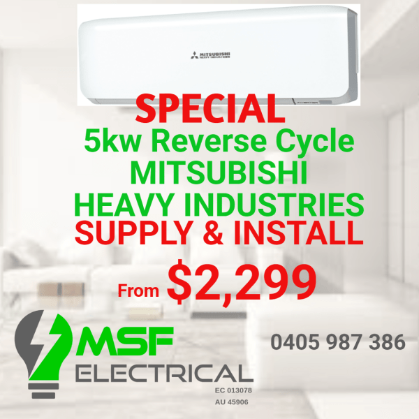 5kw Reverse Cycle Split System Air Con Mitsubishi Heavy Indust.630142386355221113