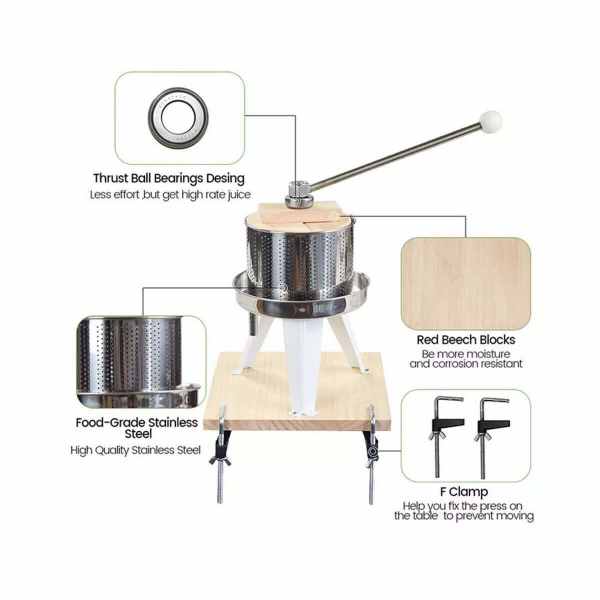 2.4L Stainless Steel Fruit Press with F Clip Wine Press Grape Apple Pe63019076222338113