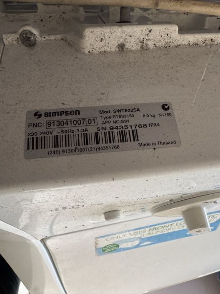 Washing machine for sale. 8Kg top load Simpson63015176356993113