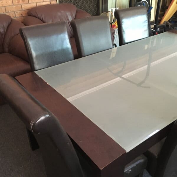 Dining Table HUGE 2m x 1m Solid Timber & removable Frosted Glass Top 62863380183682112