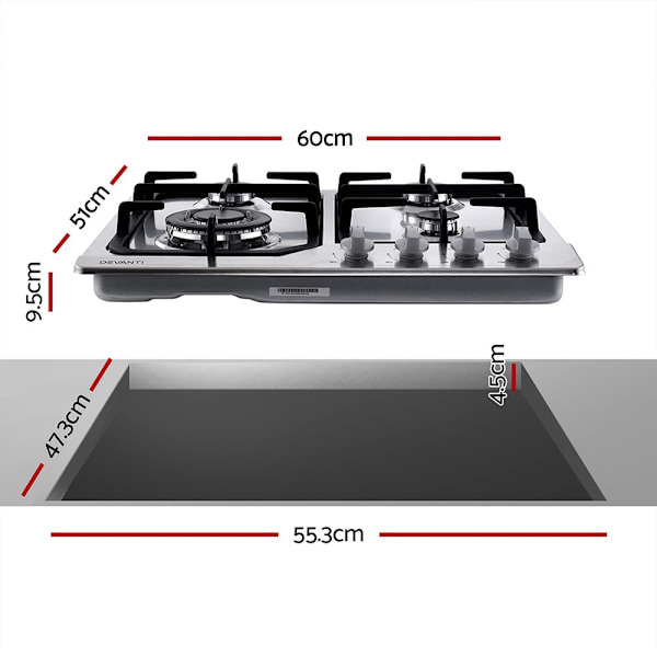 Gas Cooktop 60cm Gas Stove Cooker 4 Burner Cook Top Konbs NG LPG Steel63016483588225111